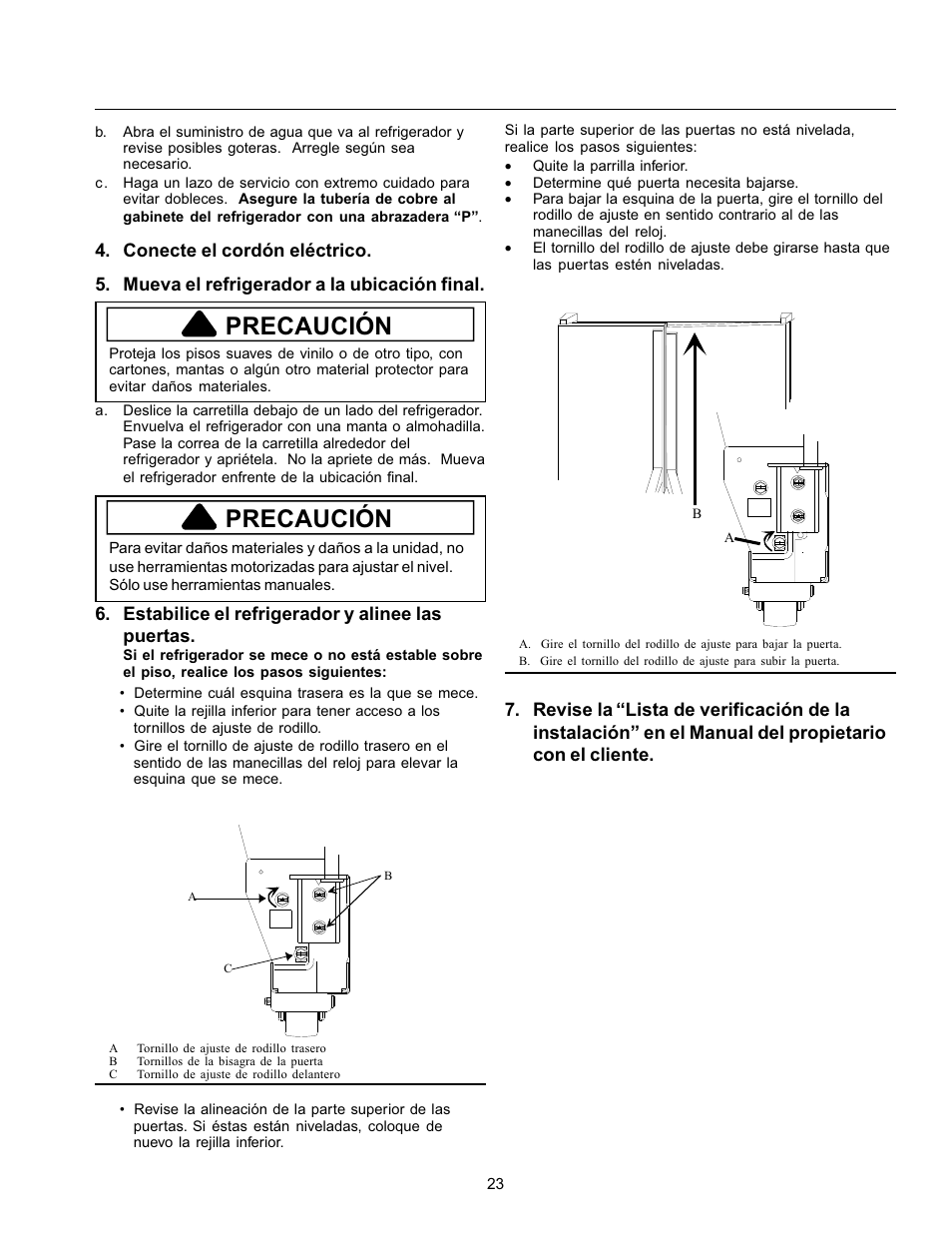 Precaución | Amana Refrigerator User Manual | Page 23 / 56