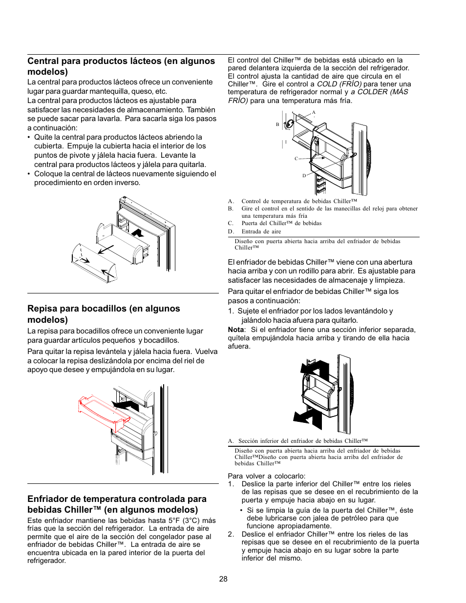 Repisa para bocadillos (en algunos modelos) | Amana Refrigerator User Manual | Page 28 / 56