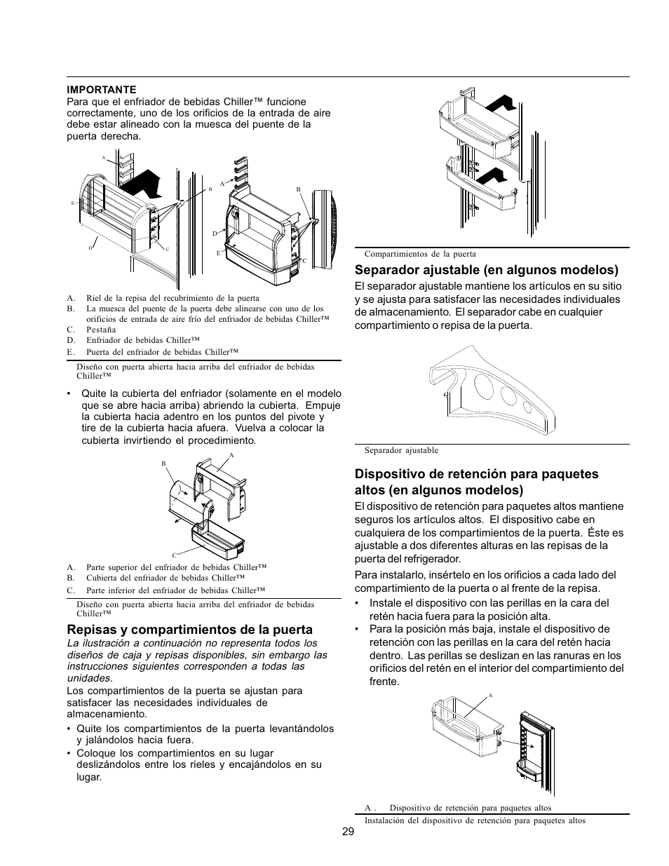 Repisas y compartimientos de la puerta, Separador ajustable (en algunos modelos) | Amana Refrigerator User Manual | Page 29 / 56