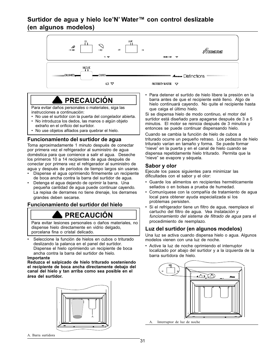 Precaución | Amana Refrigerator User Manual | Page 31 / 56