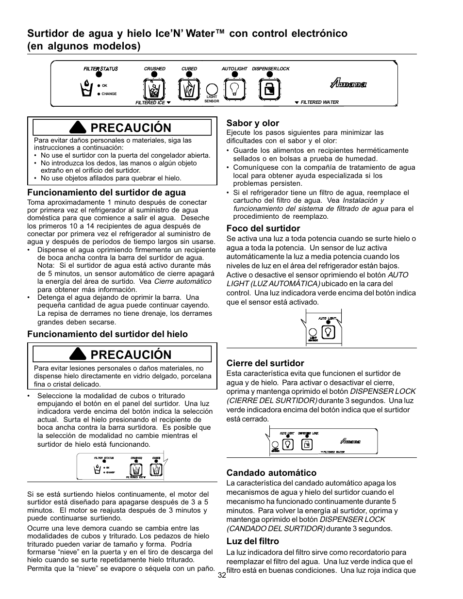 Precaución | Amana Refrigerator User Manual | Page 32 / 56