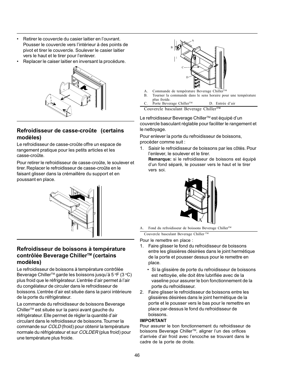 Refroidisseur de casse-croûte (certains modèles), Certains modèles) | Amana Refrigerator User Manual | Page 46 / 56