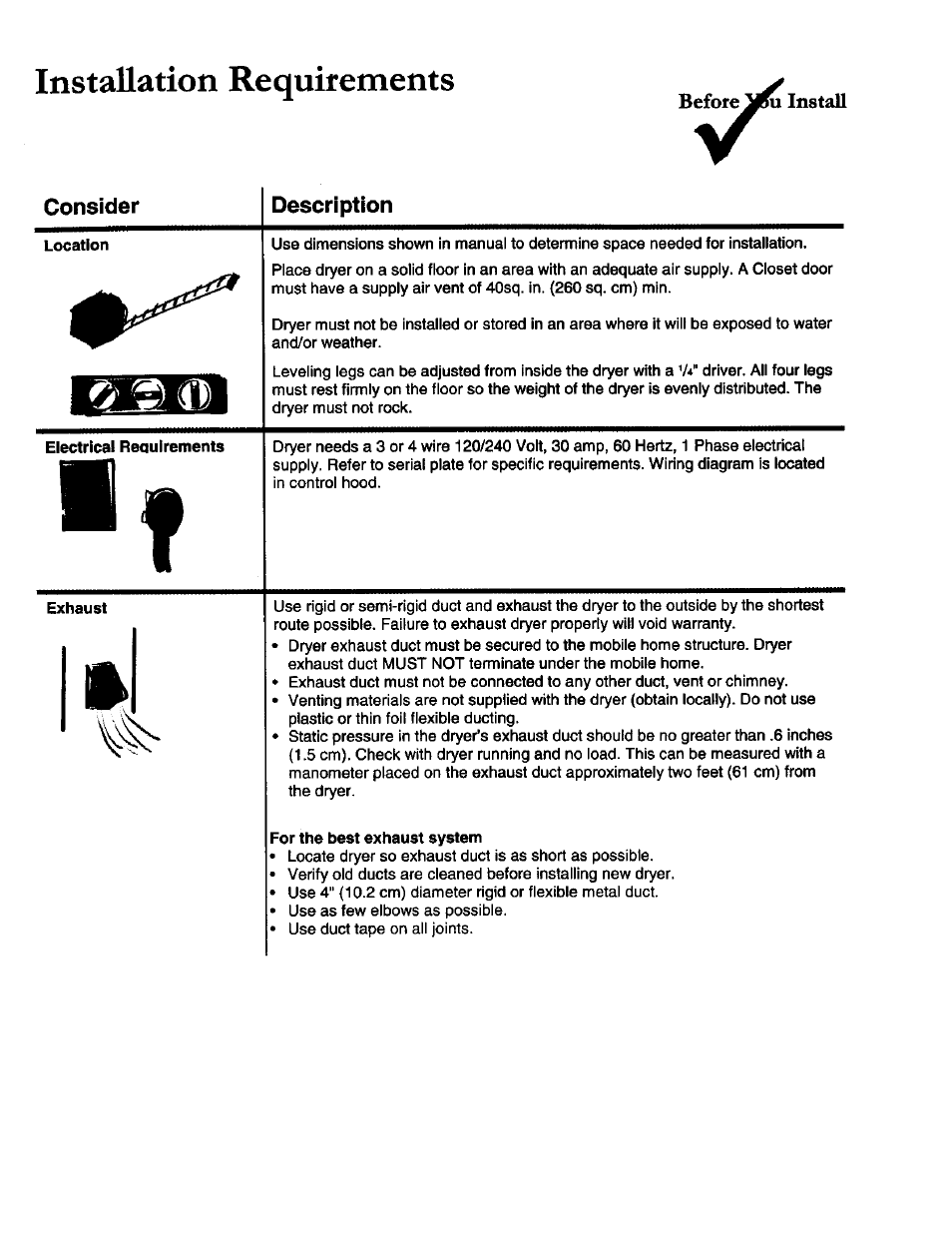 Installation requirements, Beforel, Install | Consider description | Amana 40086101 User Manual | Page 5 / 6