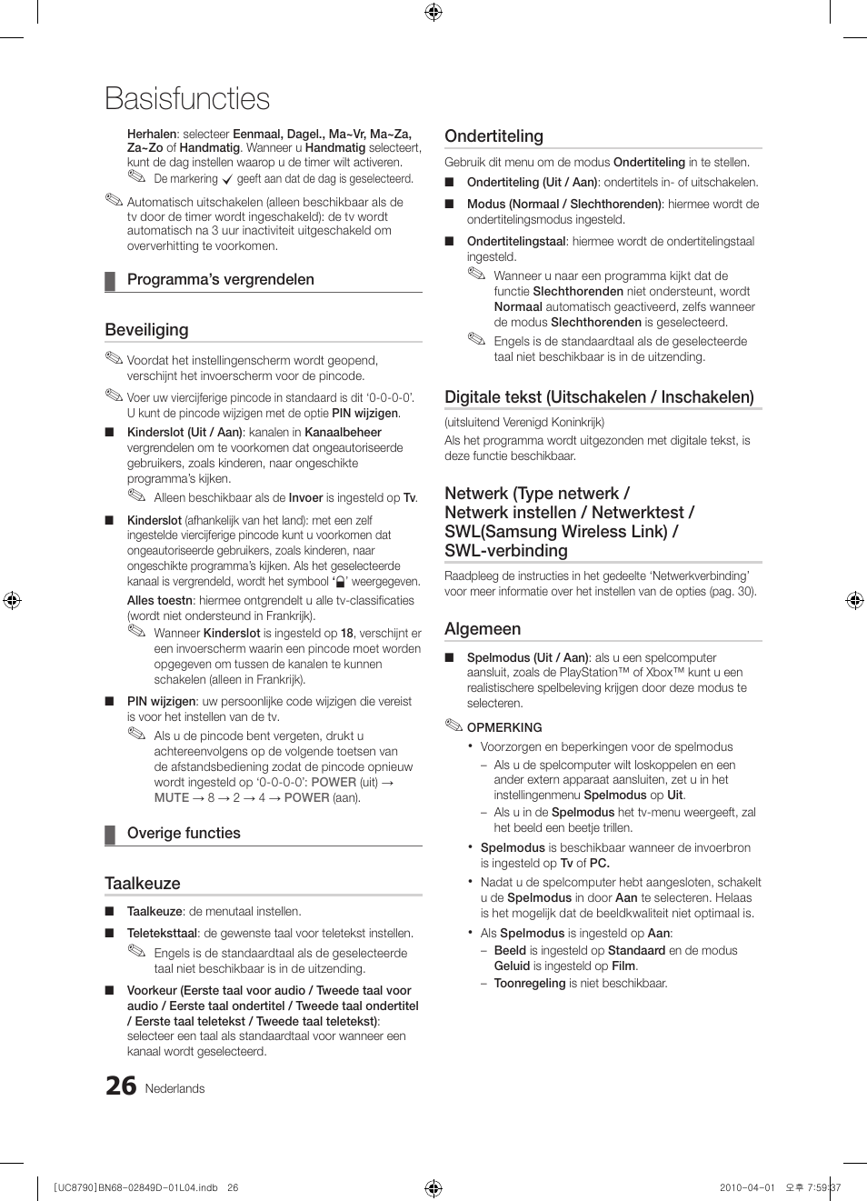 Basisfuncties | Samsung UE46C8790XZ User Manual | Page 218 / 258