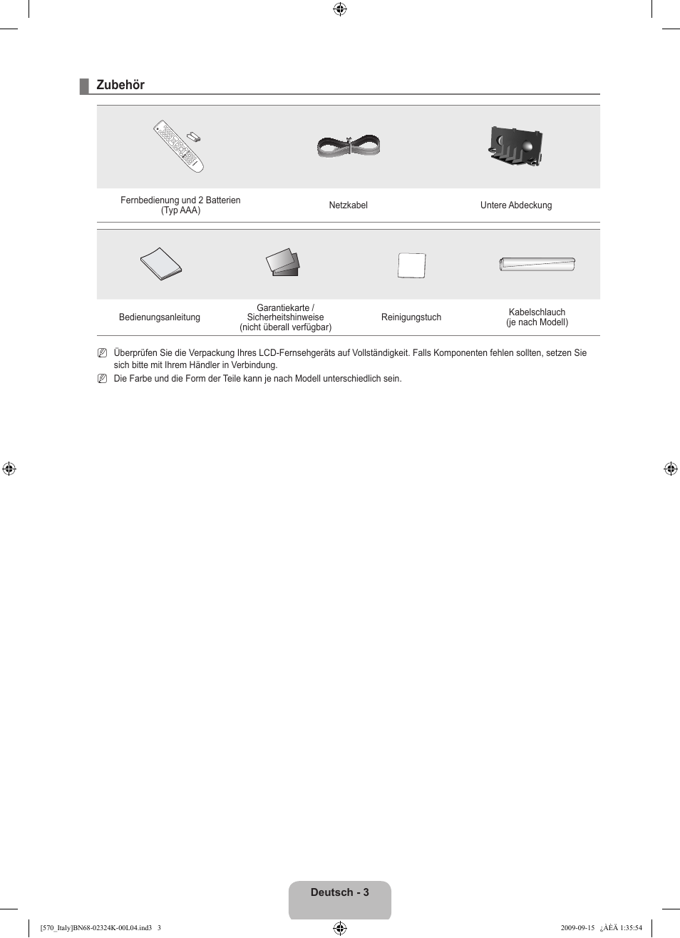 Zubehör | Samsung LE46B579A5S User Manual | Page 173 / 221