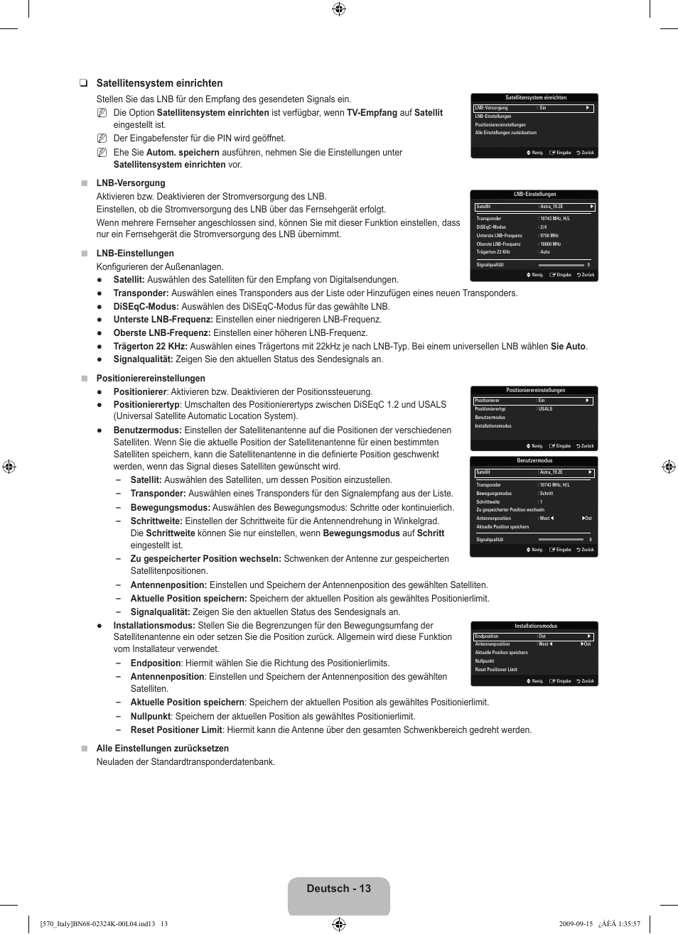 Deutsch - 13 satellitensystem einrichten | Samsung LE46B579A5S User Manual | Page 183 / 221