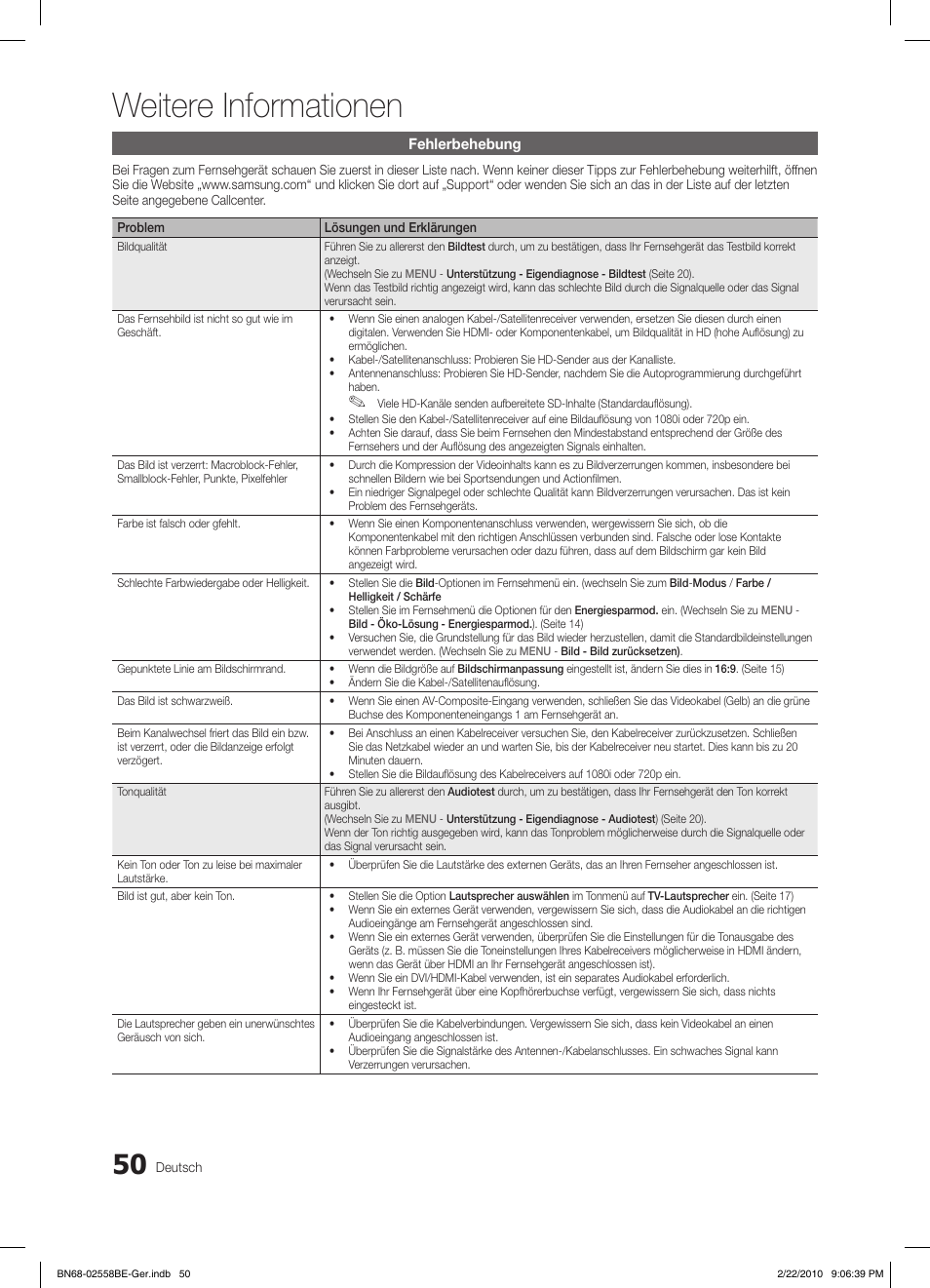 Weitere informationen | Samsung LE46C653M2W User Manual | Page 104 / 217