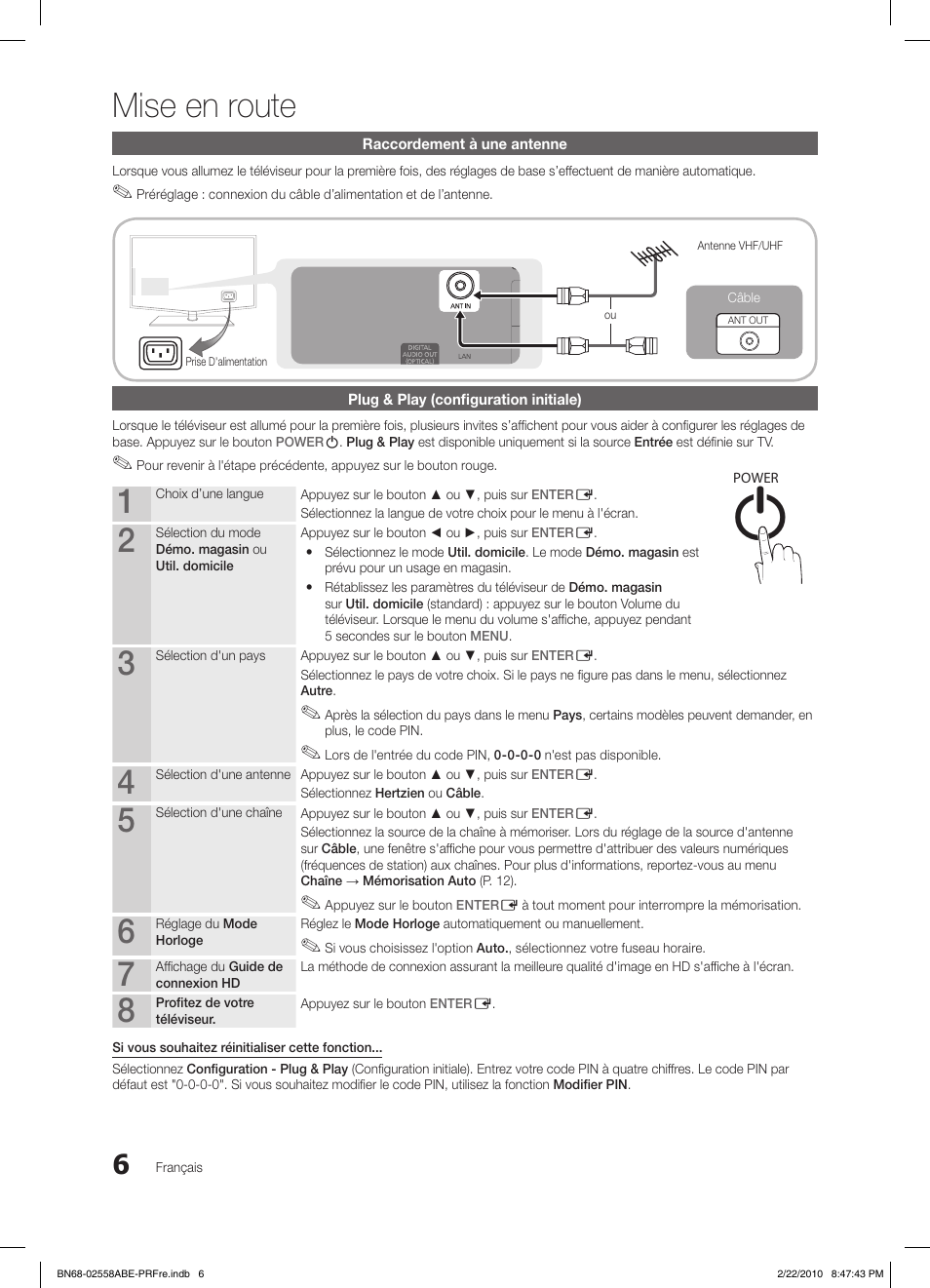 Mise en route | Samsung LE46C653M2W User Manual | Page 114 / 217