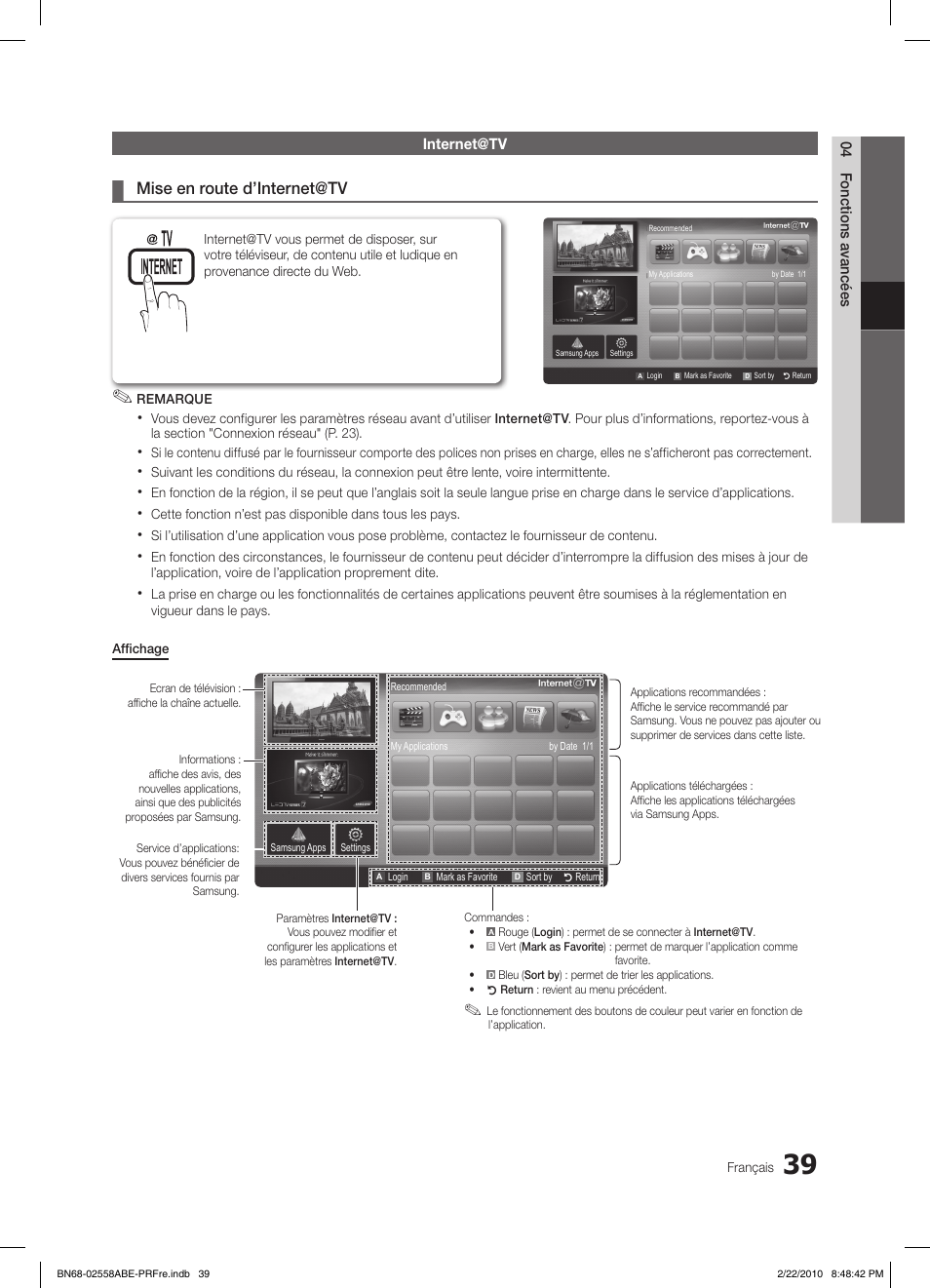 Mise en route d’internet@tv | Samsung LE46C653M2W User Manual | Page 147 / 217