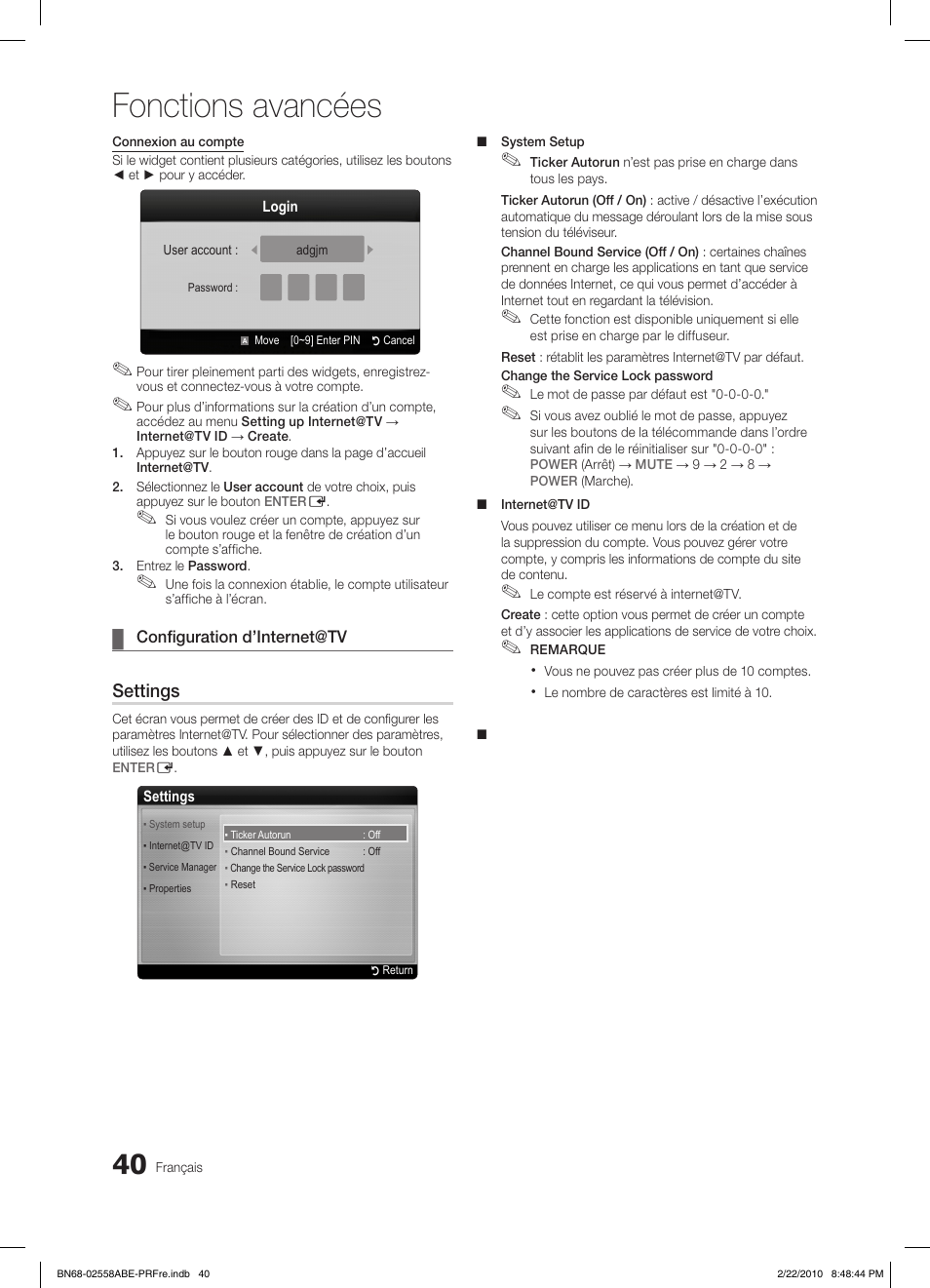 Fonctions avancées, Settings | Samsung LE46C653M2W User Manual | Page 148 / 217