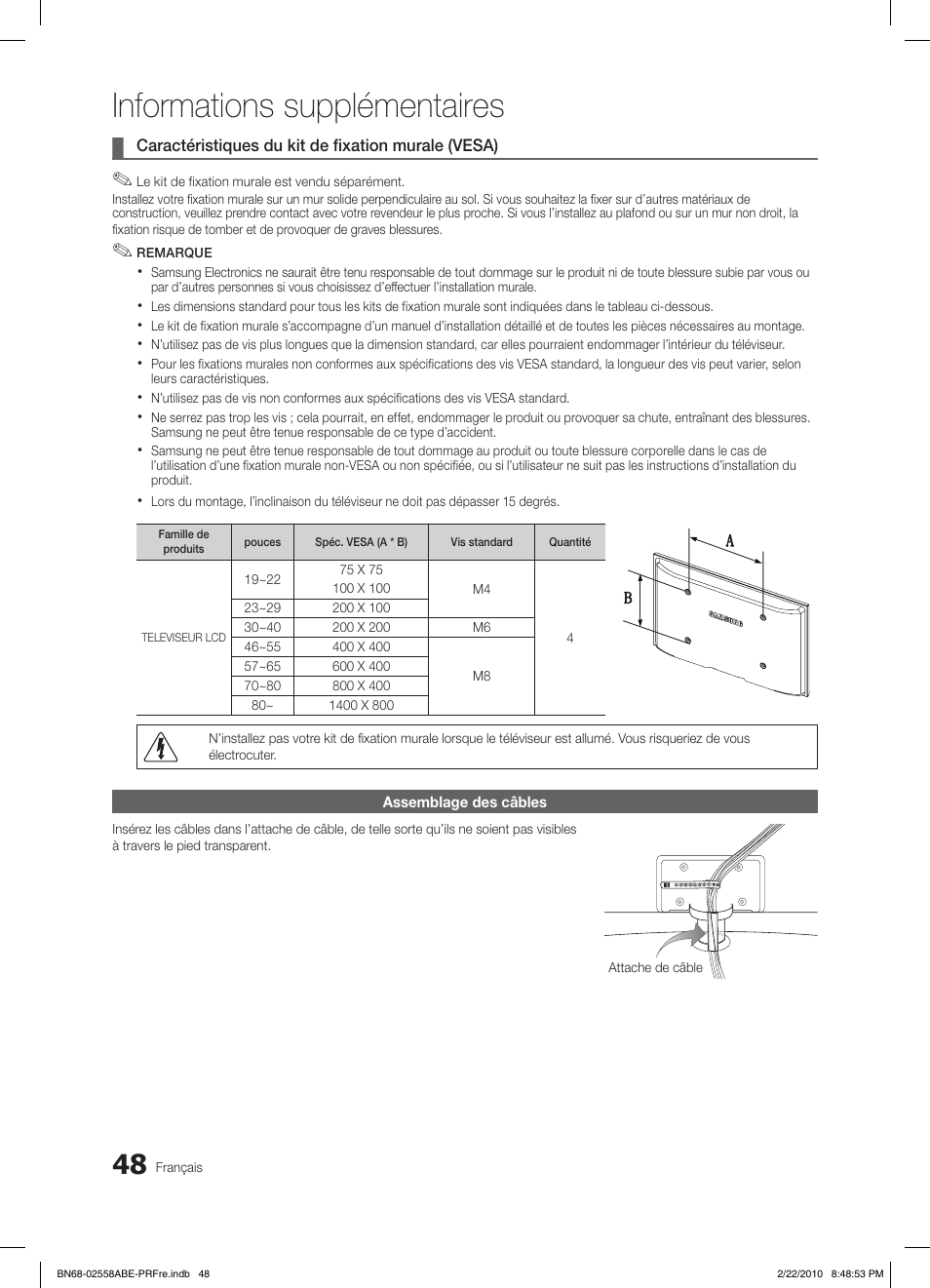 Informations supplémentaires | Samsung LE46C653M2W User Manual | Page 156 / 217