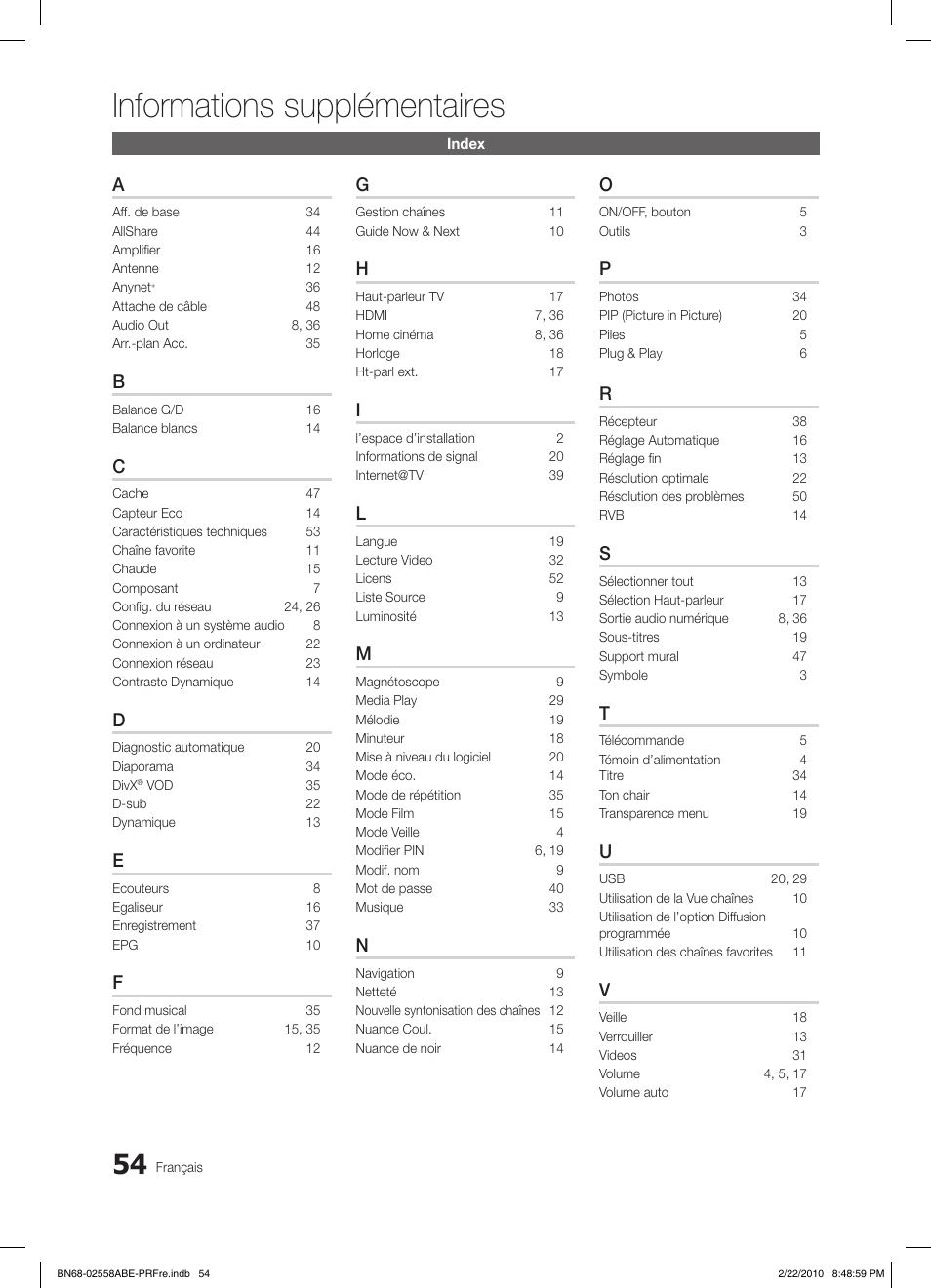 Informations supplémentaires | Samsung LE46C653M2W User Manual | Page 162 / 217