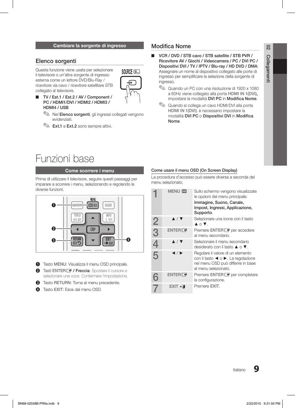 Funzioni base, Elenco sorgenti, Modifica nome | Samsung LE46C653M2W User Manual | Page 171 / 217