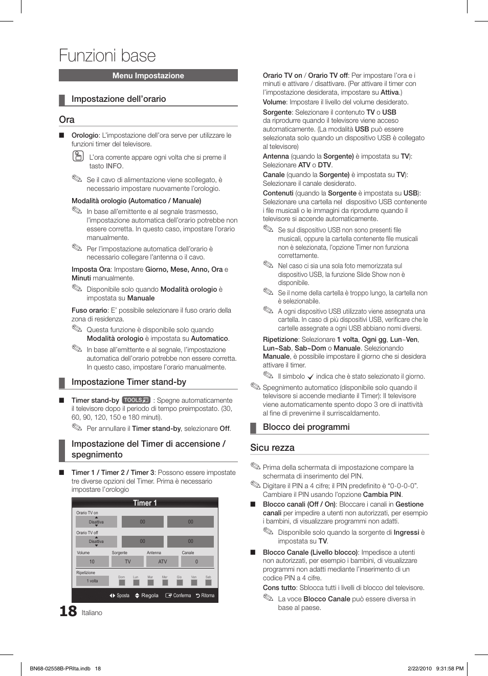 Funzioni base, Sicu rezza | Samsung LE46C653M2W User Manual | Page 180 / 217