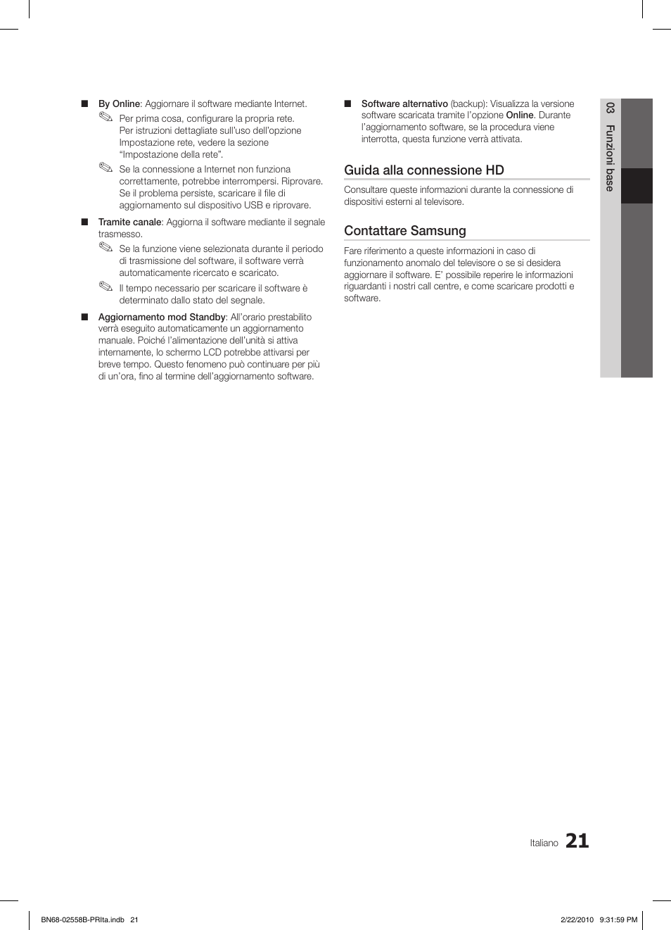 Guida alla connessione hd, Contattare samsung | Samsung LE46C653M2W User Manual | Page 183 / 217