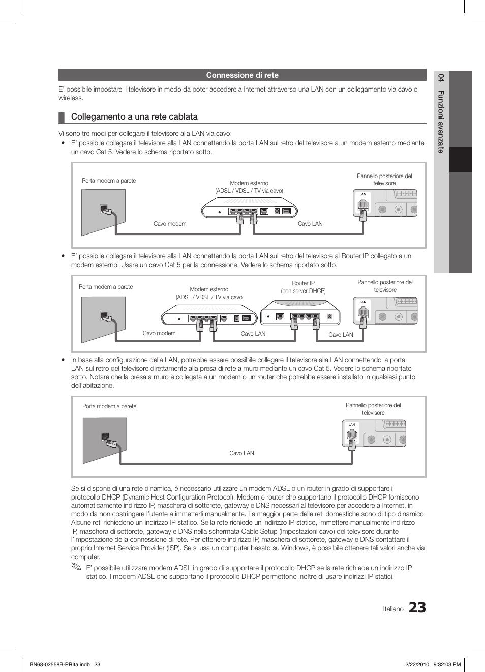 Collegamento a una rete cablata | Samsung LE46C653M2W User Manual | Page 185 / 217