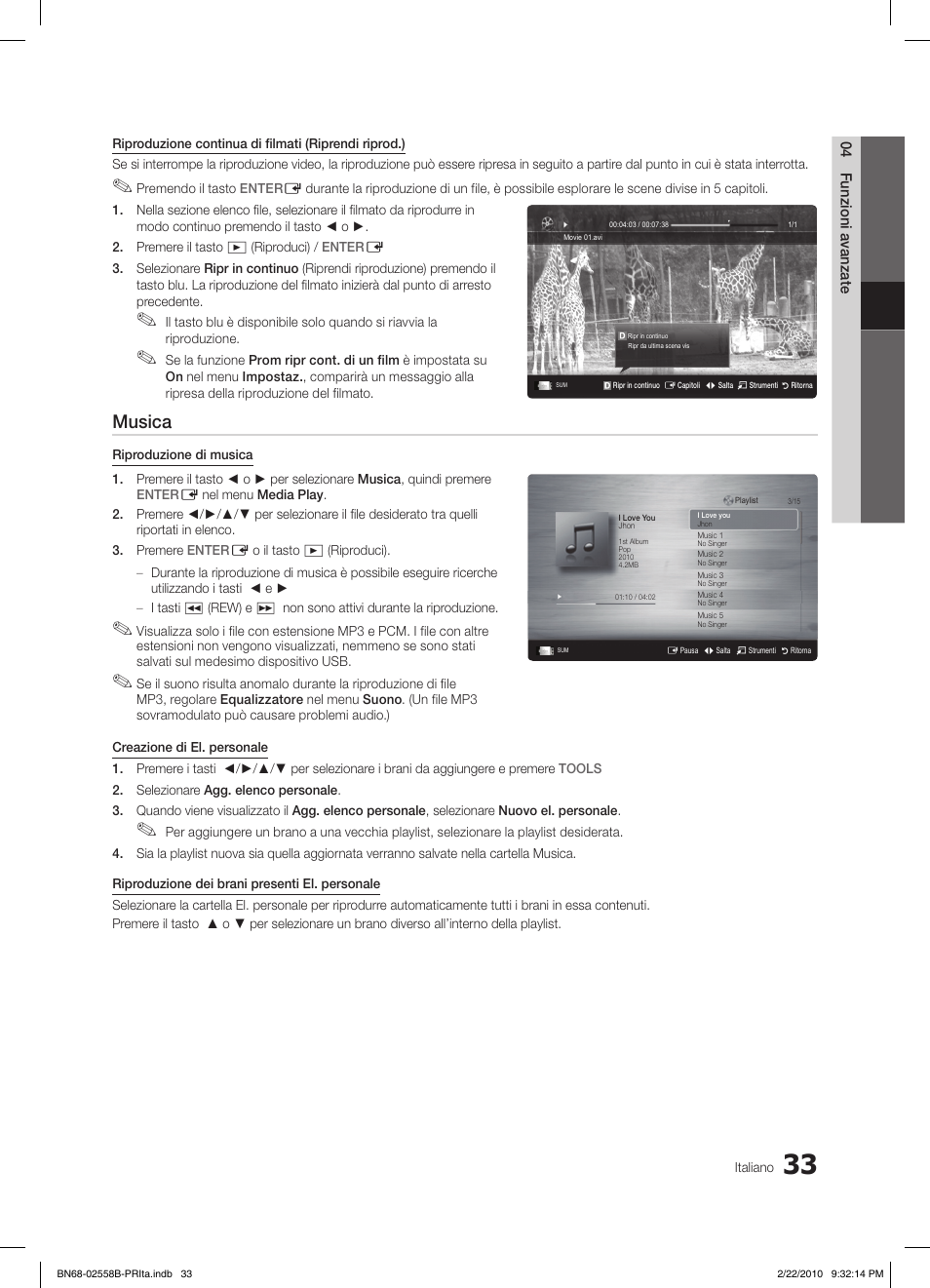 Musica | Samsung LE46C653M2W User Manual | Page 195 / 217