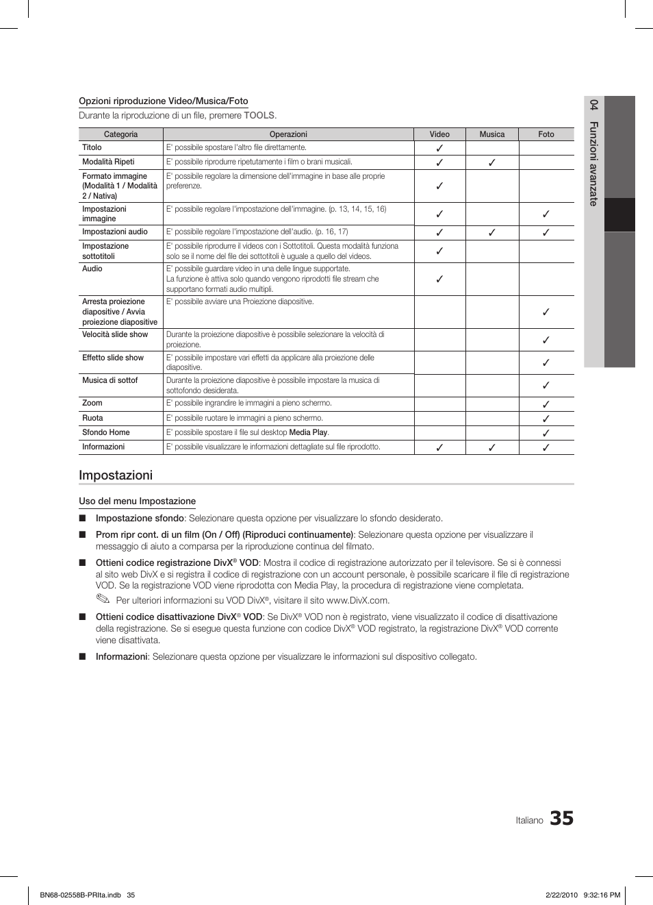 Impostazioni | Samsung LE46C653M2W User Manual | Page 197 / 217