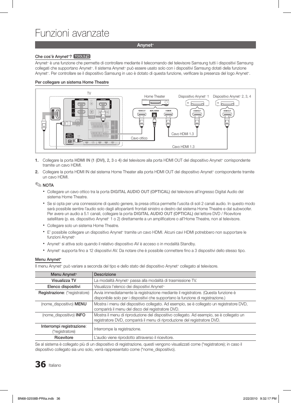Funzioni avanzate | Samsung LE46C653M2W User Manual | Page 198 / 217