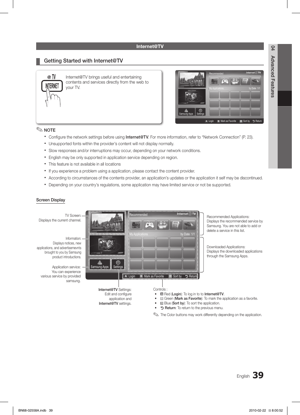 Getting started with internet@tv | Samsung LE46C653M2W User Manual | Page 39 / 217