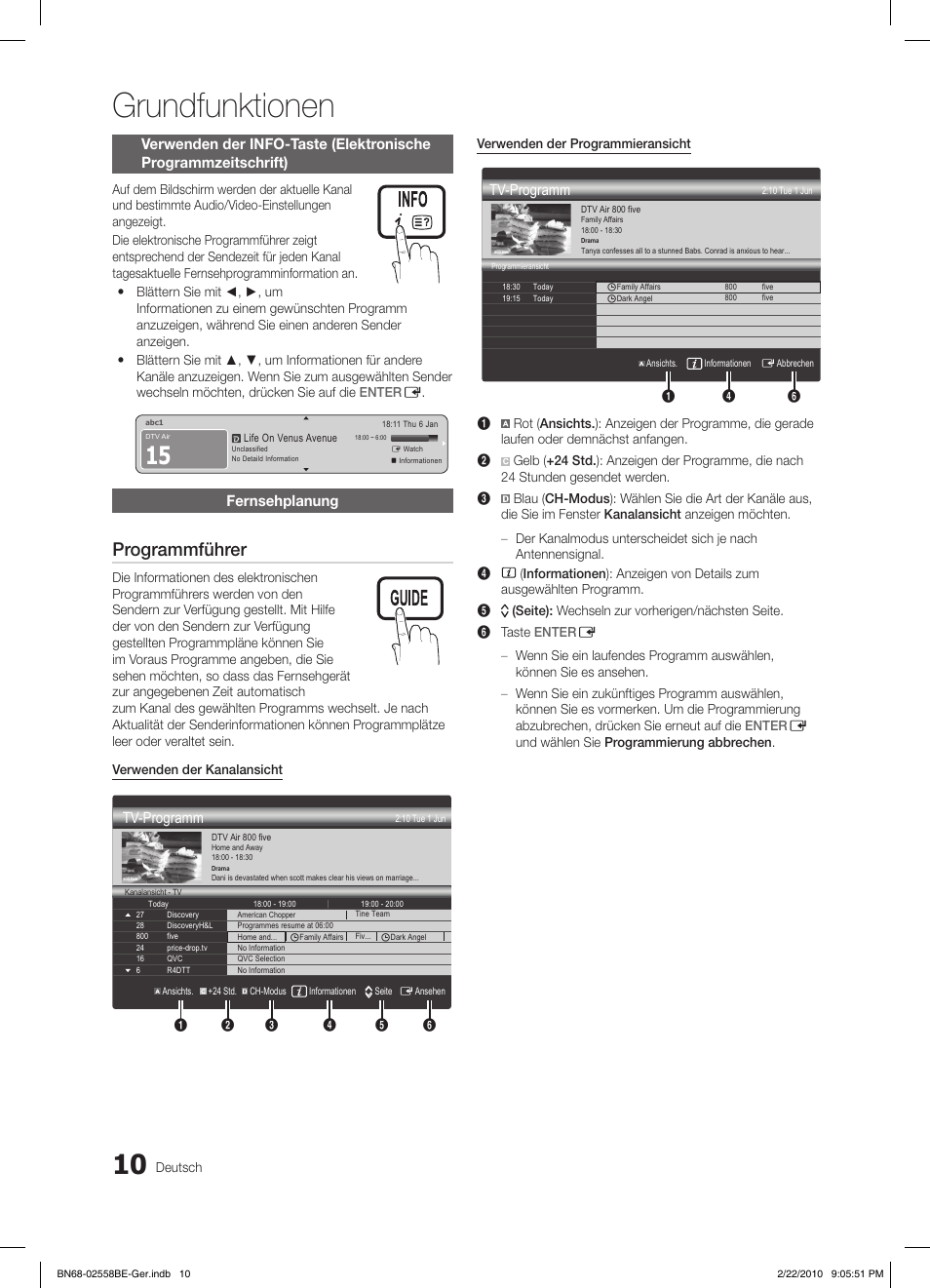 Grundfunktionen, Programmführer, Fernsehplanung | Tv-programm | Samsung LE46C653M2W User Manual | Page 64 / 217