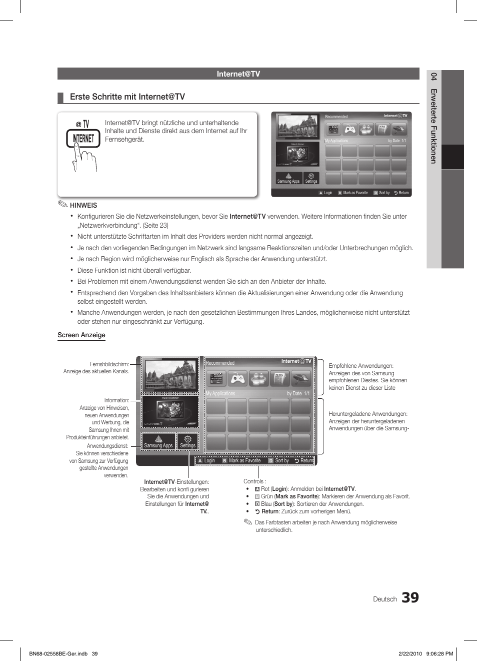 Erste schritte mit internet@tv | Samsung LE46C653M2W User Manual | Page 93 / 217