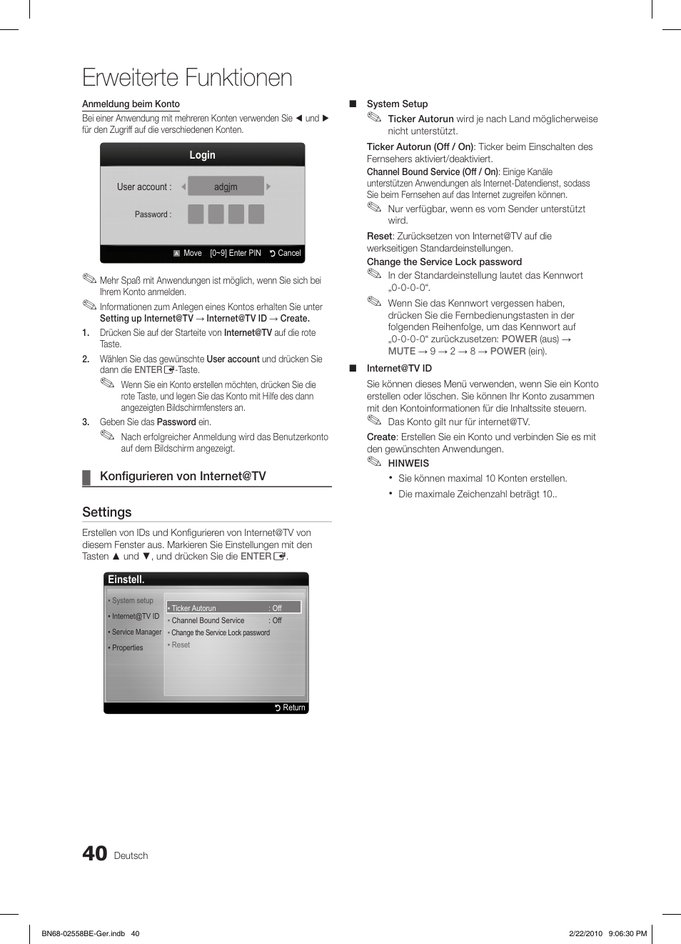 Erweiterte funktionen, Settings | Samsung LE46C653M2W User Manual | Page 94 / 217