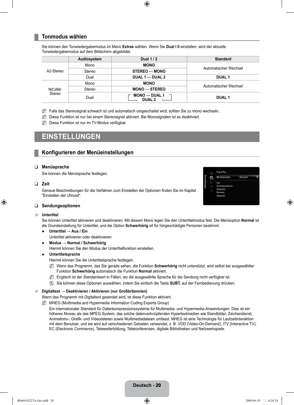 Einstellungen, Tonmodus wählen, Konfigurieren der menüeinstellungen | Samsung LE40B750U1P User Manual | Page 106 / 302