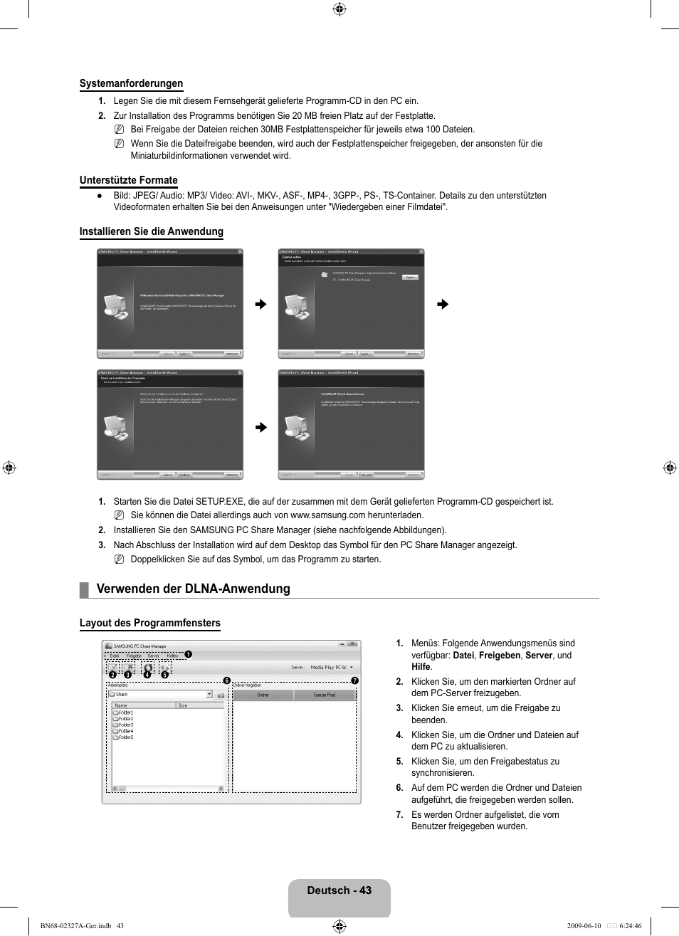Verwenden der dlna-anwendung | Samsung LE40B750U1P User Manual | Page 129 / 302