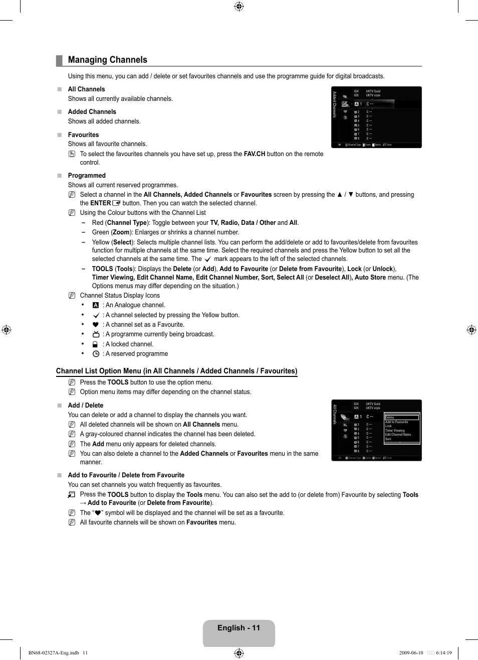 Managing channels, English - 11 | Samsung LE40B750U1P User Manual | Page 13 / 302