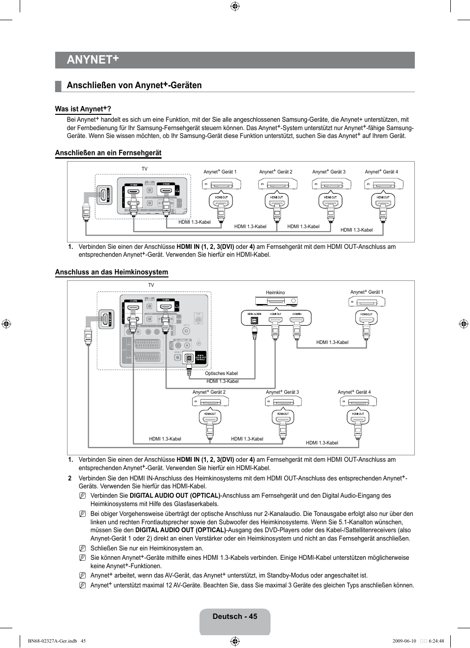 Anynet, Anschließen von anynet+-geräten | Samsung LE40B750U1P User Manual | Page 131 / 302