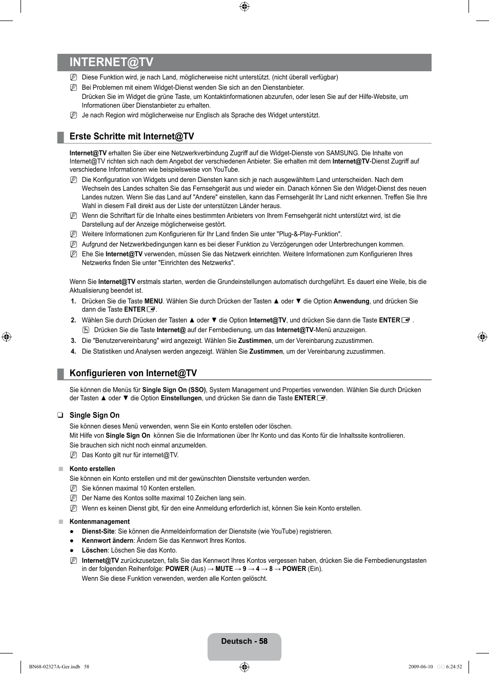 Internet@tv, Erste schritte mit internet@tv, Konfigurieren von internet@tv | Samsung LE40B750U1P User Manual | Page 144 / 302