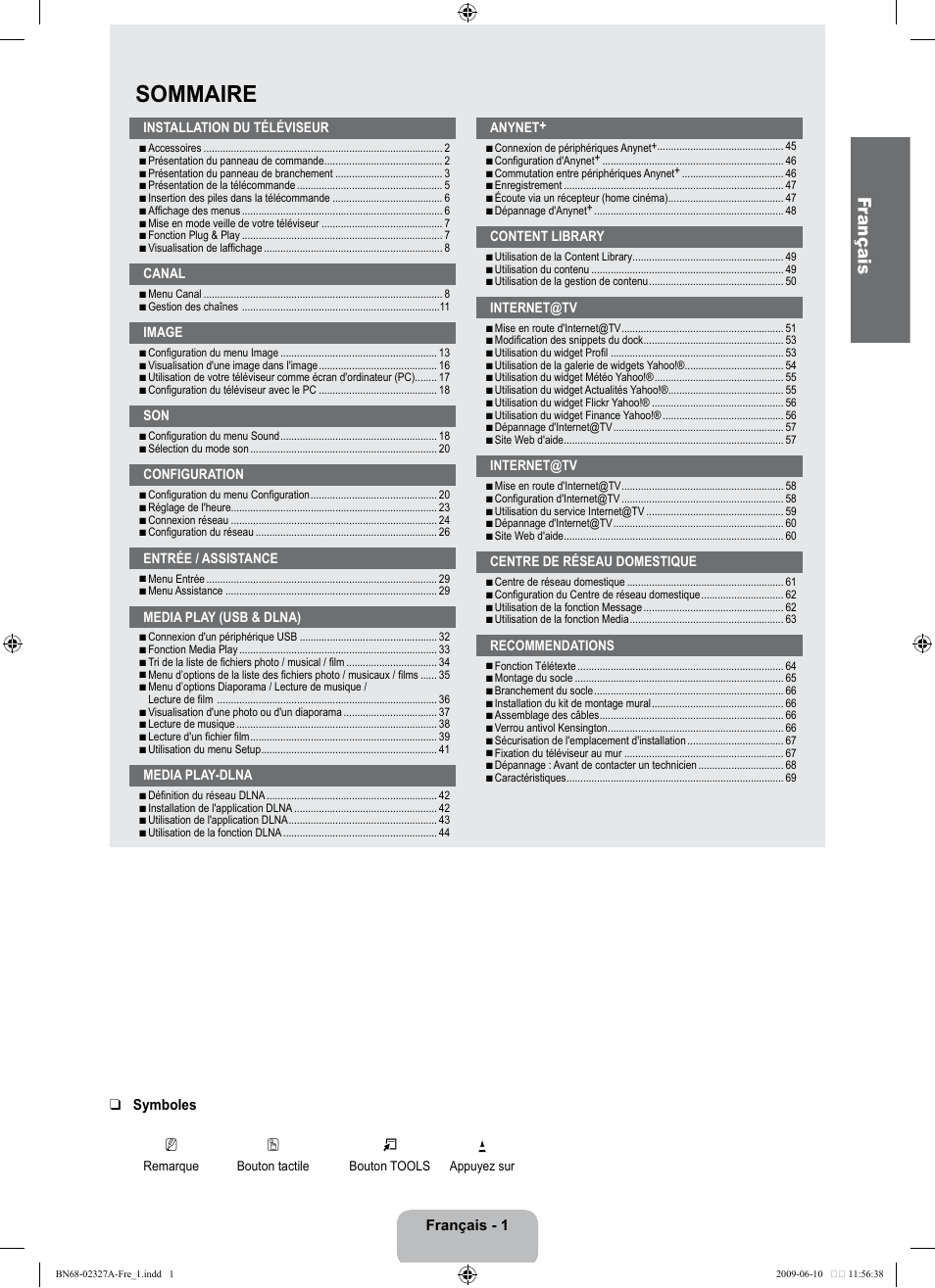 Sommaire, Fr ançais | Samsung LE40B750U1P User Manual | Page 157 / 302