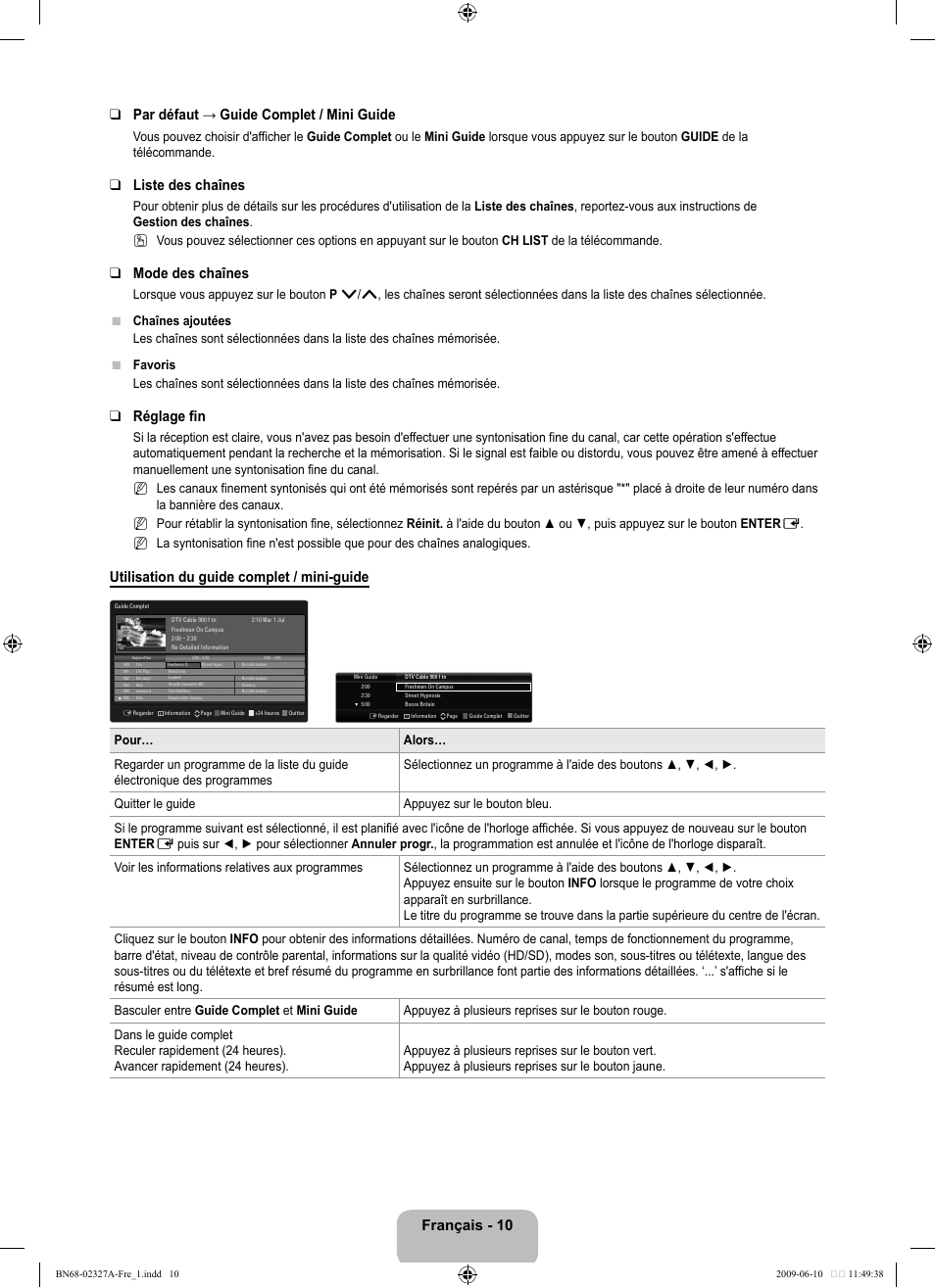 Liste des chaînes, Mode des chaînes, Réglage fin | Utilisation du guide complet / mini-guide | Samsung LE40B750U1P User Manual | Page 166 / 302