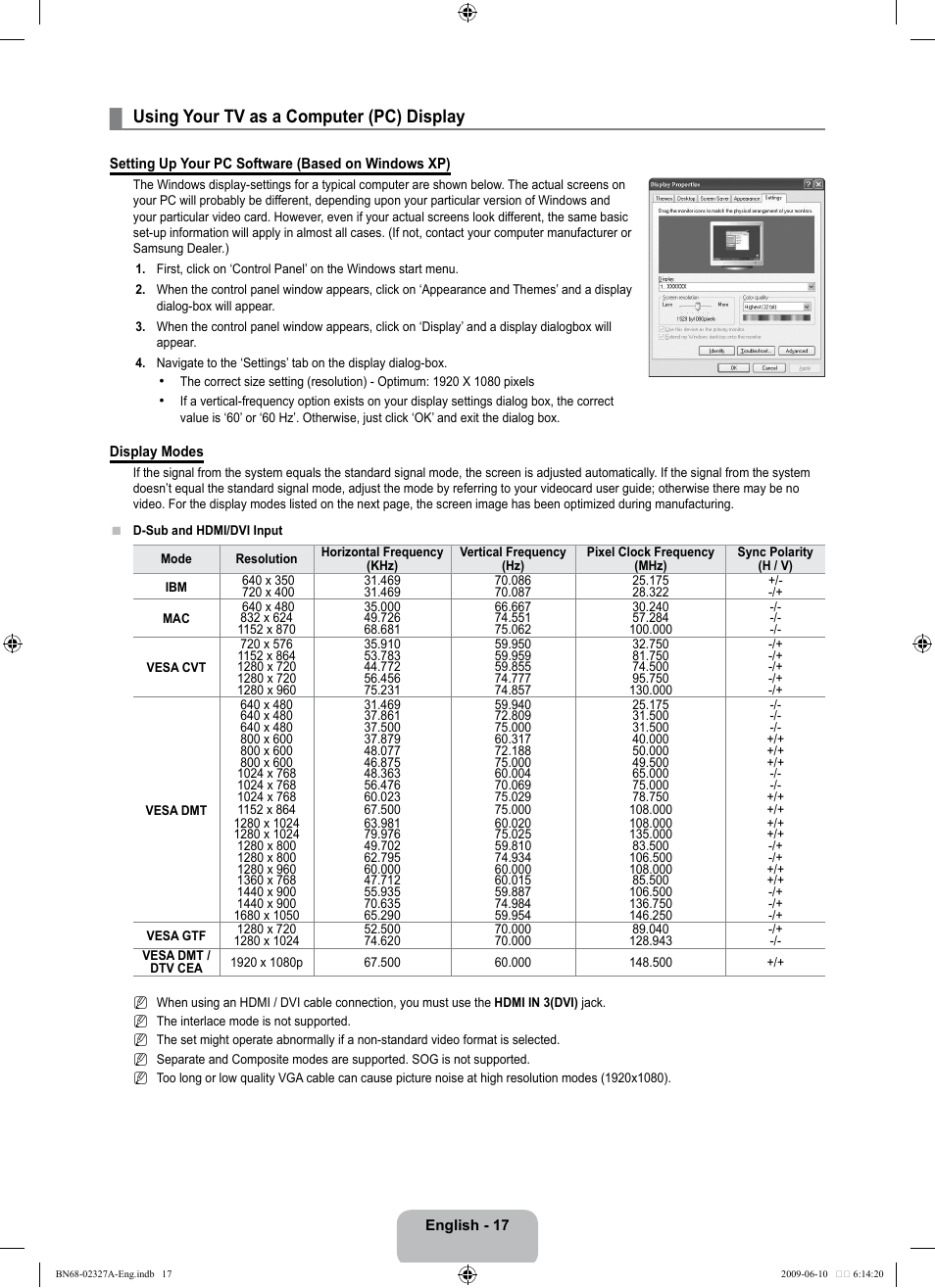 Using your tv as a computer (pc) display | Samsung LE40B750U1P User Manual | Page 19 / 302