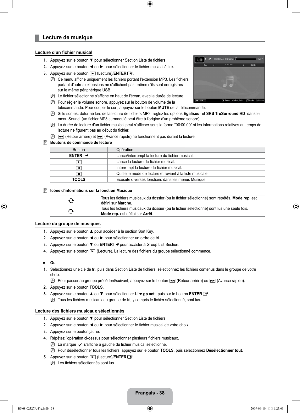 Lecture de musique | Samsung LE40B750U1P User Manual | Page 194 / 302