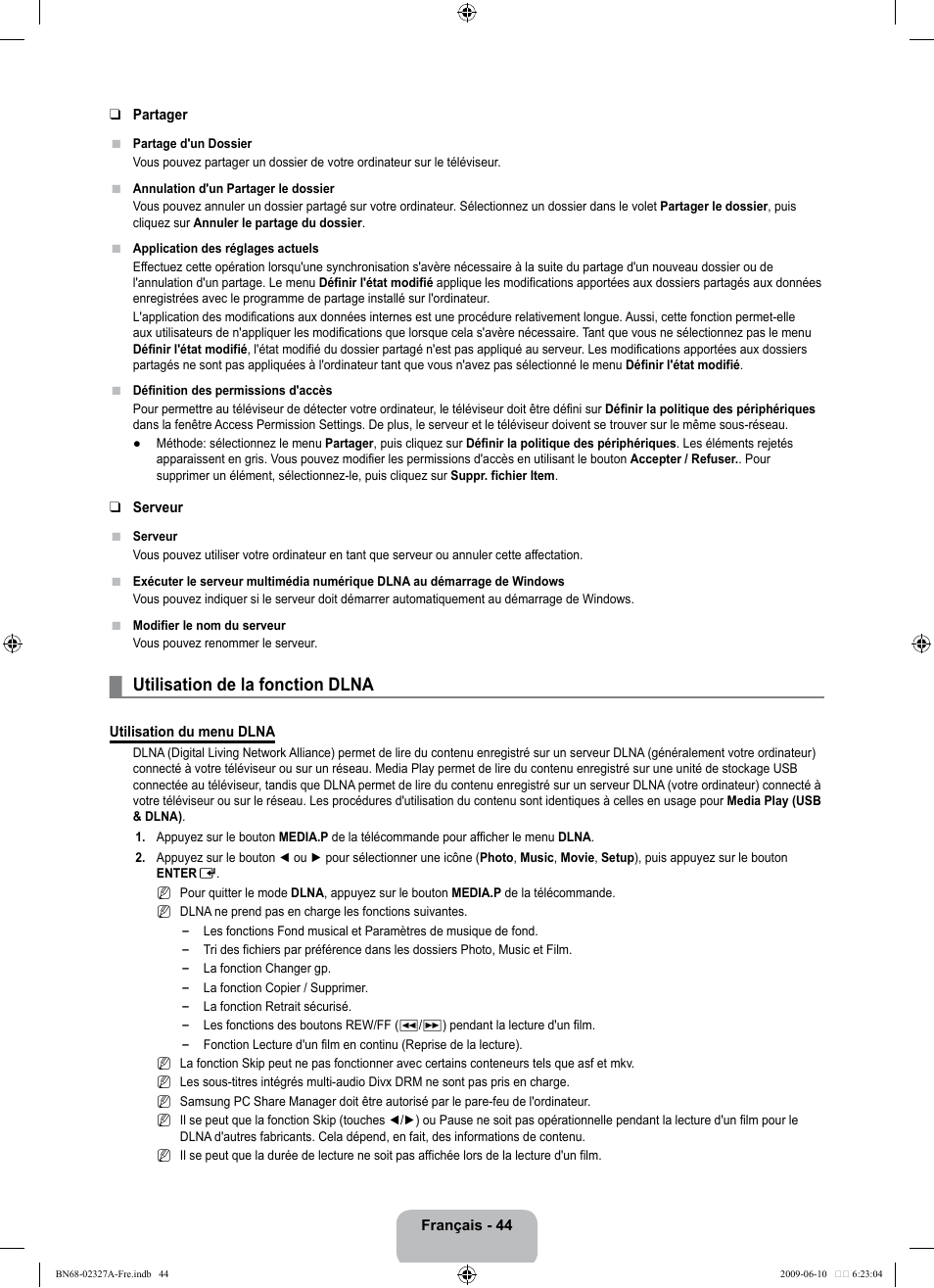 Utilisation de la fonction dlna | Samsung LE40B750U1P User Manual | Page 200 / 302