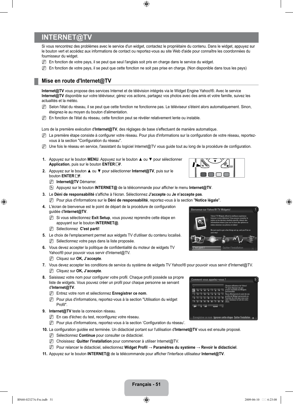 Internet@tv, Mise en route d'internet@tv | Samsung LE40B750U1P User Manual | Page 207 / 302