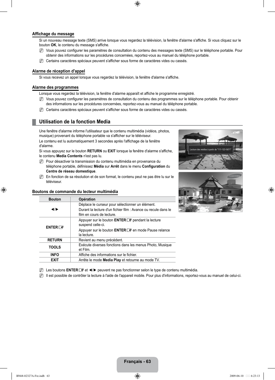Utilisation de la fonction media | Samsung LE40B750U1P User Manual | Page 219 / 302