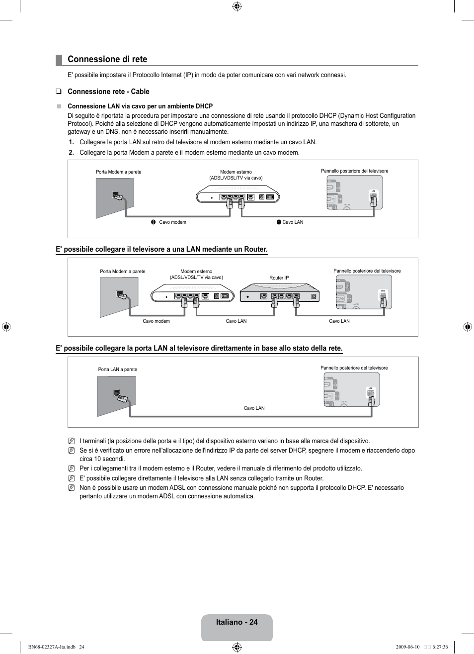 Connessione di rete | Samsung LE40B750U1P User Manual | Page 250 / 302
