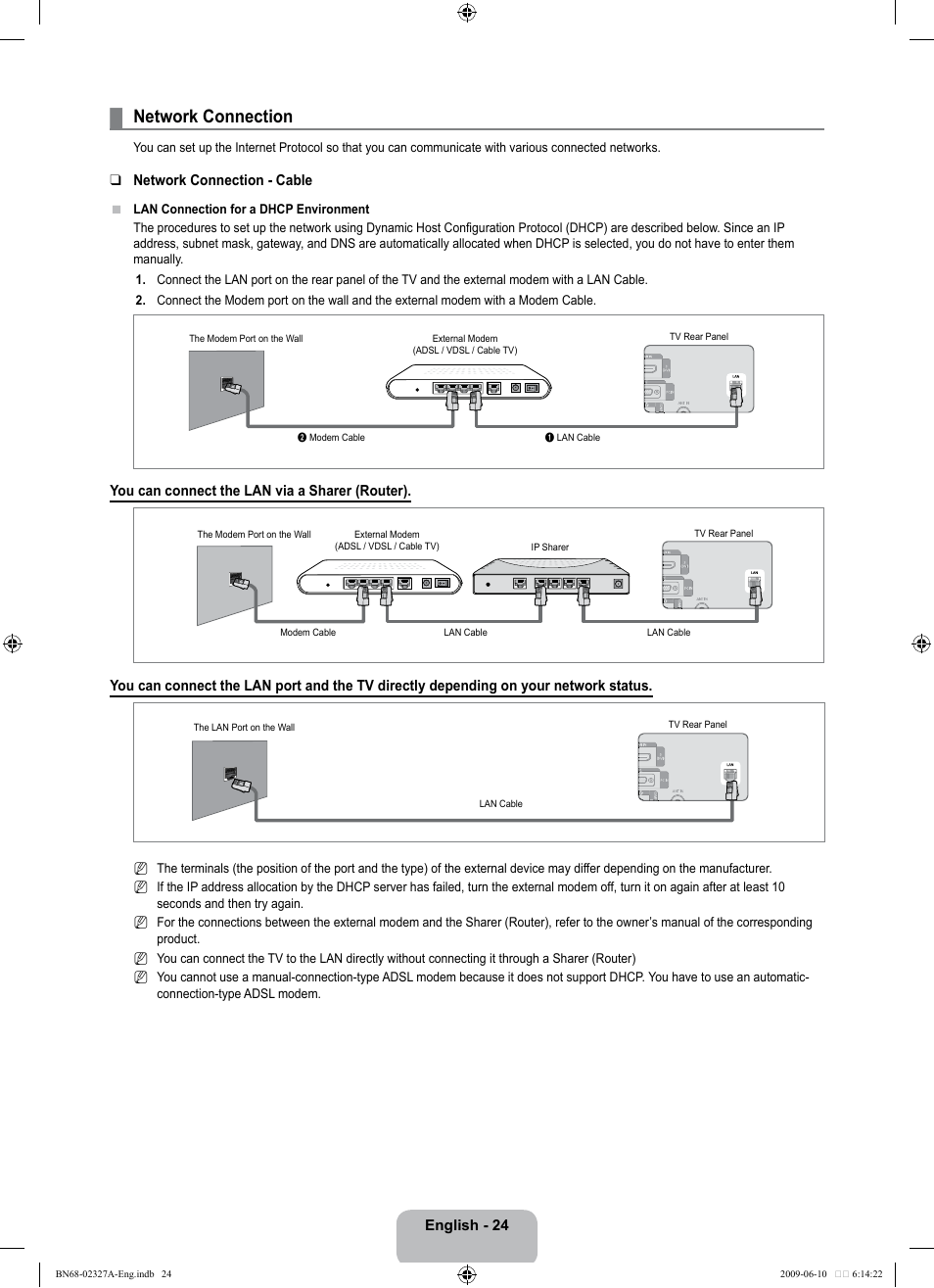 Network connection | Samsung LE40B750U1P User Manual | Page 26 / 302