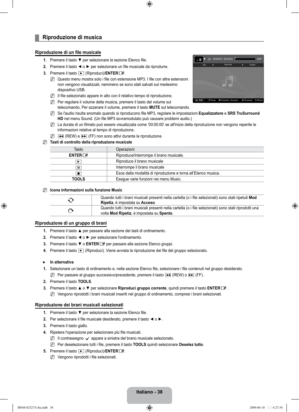 Riproduzione di musica | Samsung LE40B750U1P User Manual | Page 264 / 302