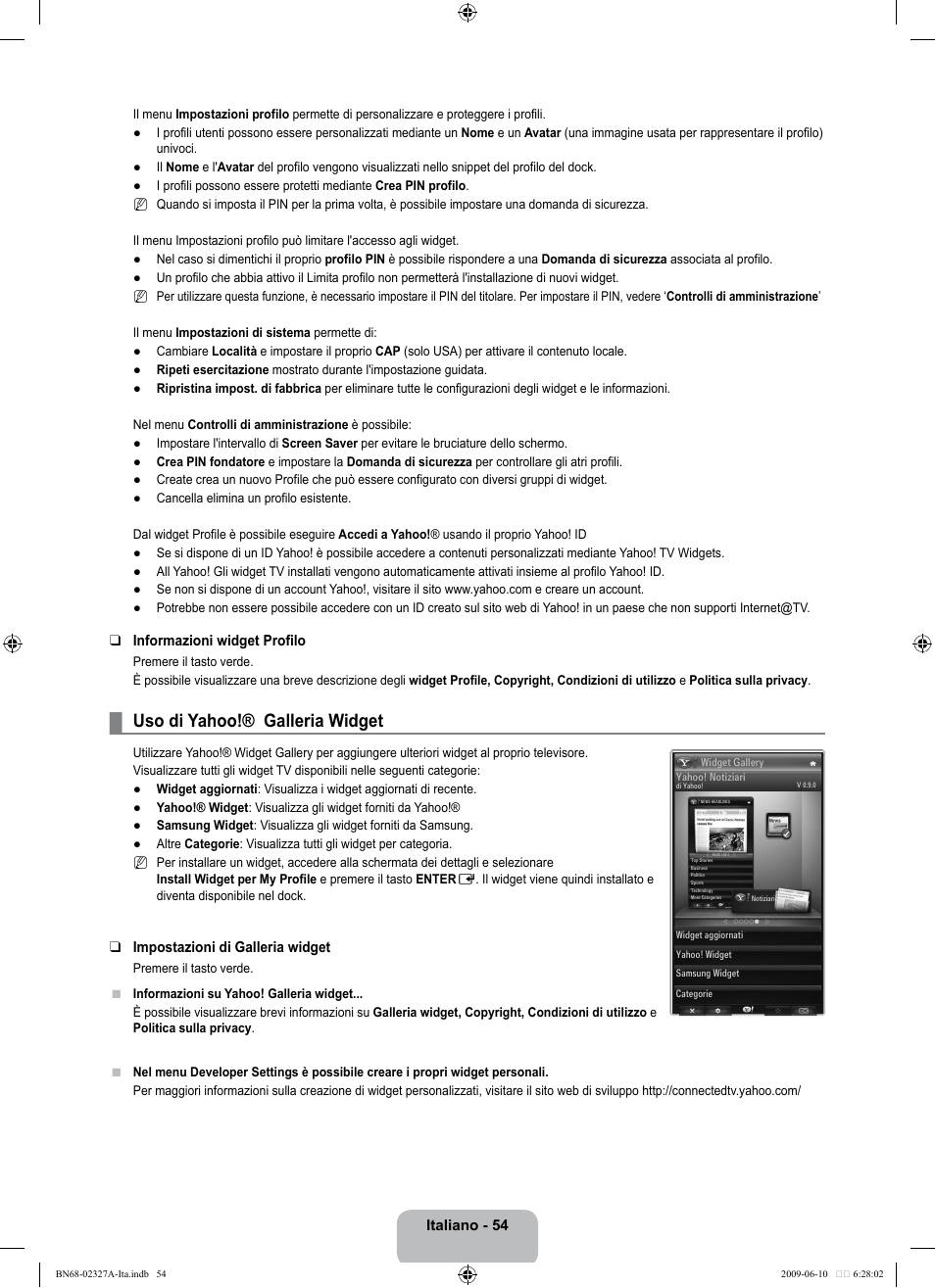 Uso di yahoo!® galleria widget | Samsung LE40B750U1P User Manual | Page 280 / 302