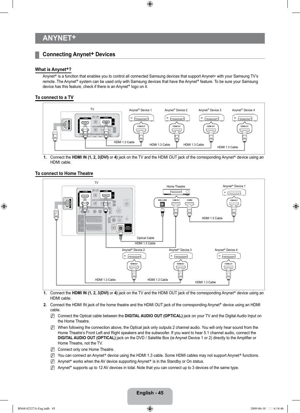Anynet, Connecting anynet+ devices | Samsung LE40B750U1P User Manual | Page 47 / 302
