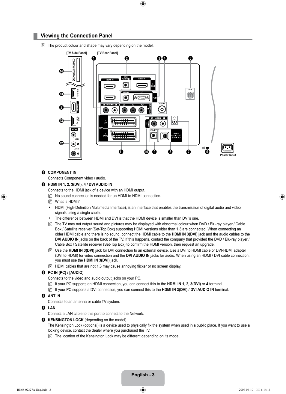 Viewing the connection panel | Samsung LE40B750U1P User Manual | Page 5 / 302