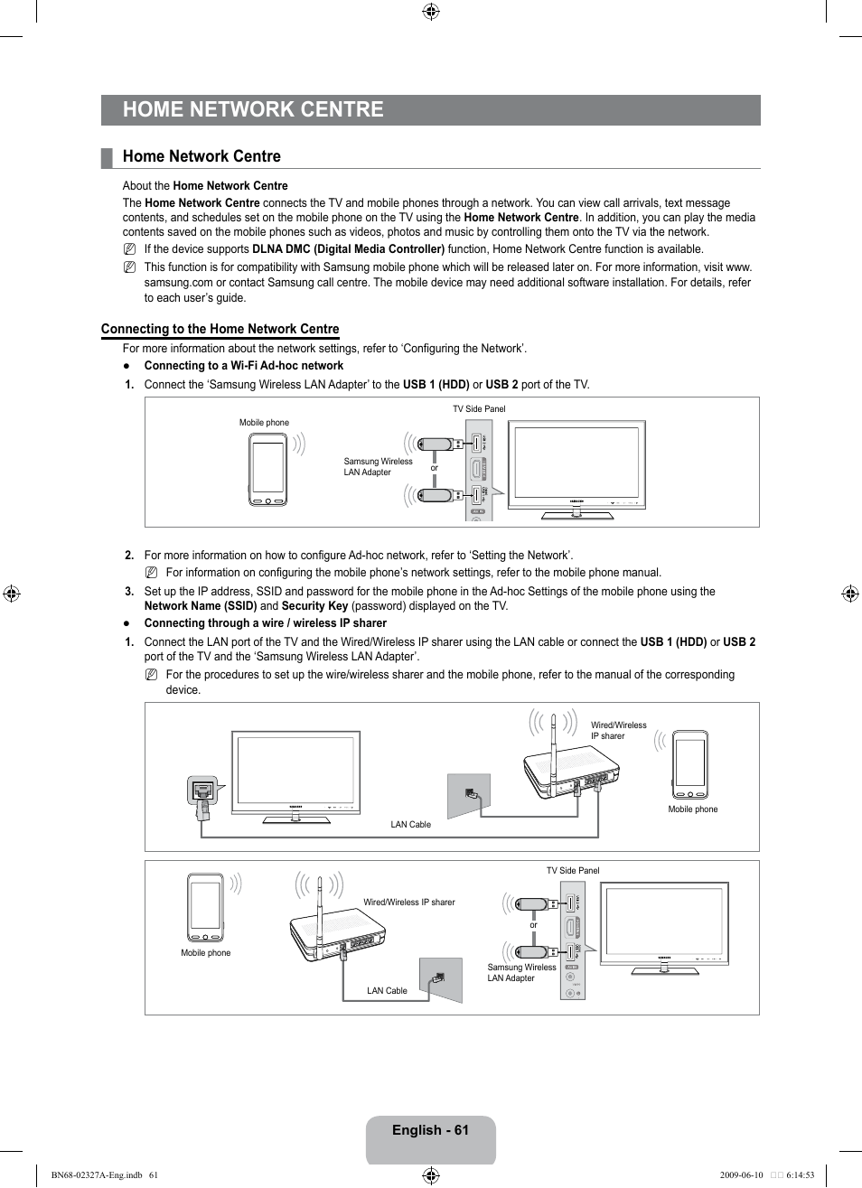 Home network centre | Samsung LE40B750U1P User Manual | Page 63 / 302