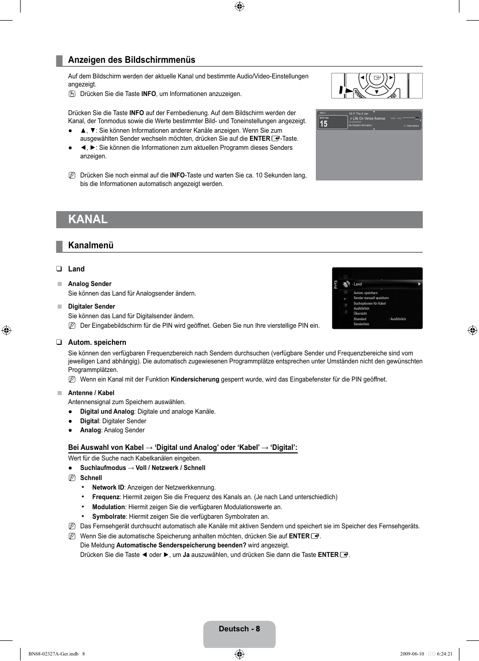 Kanal, Anzeigen des bildschirmmenüs, Kanalmenü | Samsung LE40B750U1P User Manual | Page 94 / 302