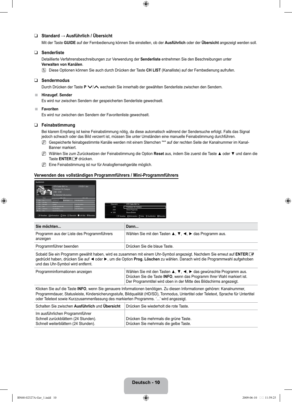 Deutsch - �� �� standard → ausführlich / übersicht, Senderliste, Sendermodus | Feinabstimmung | Samsung LE40B750U1P User Manual | Page 96 / 302