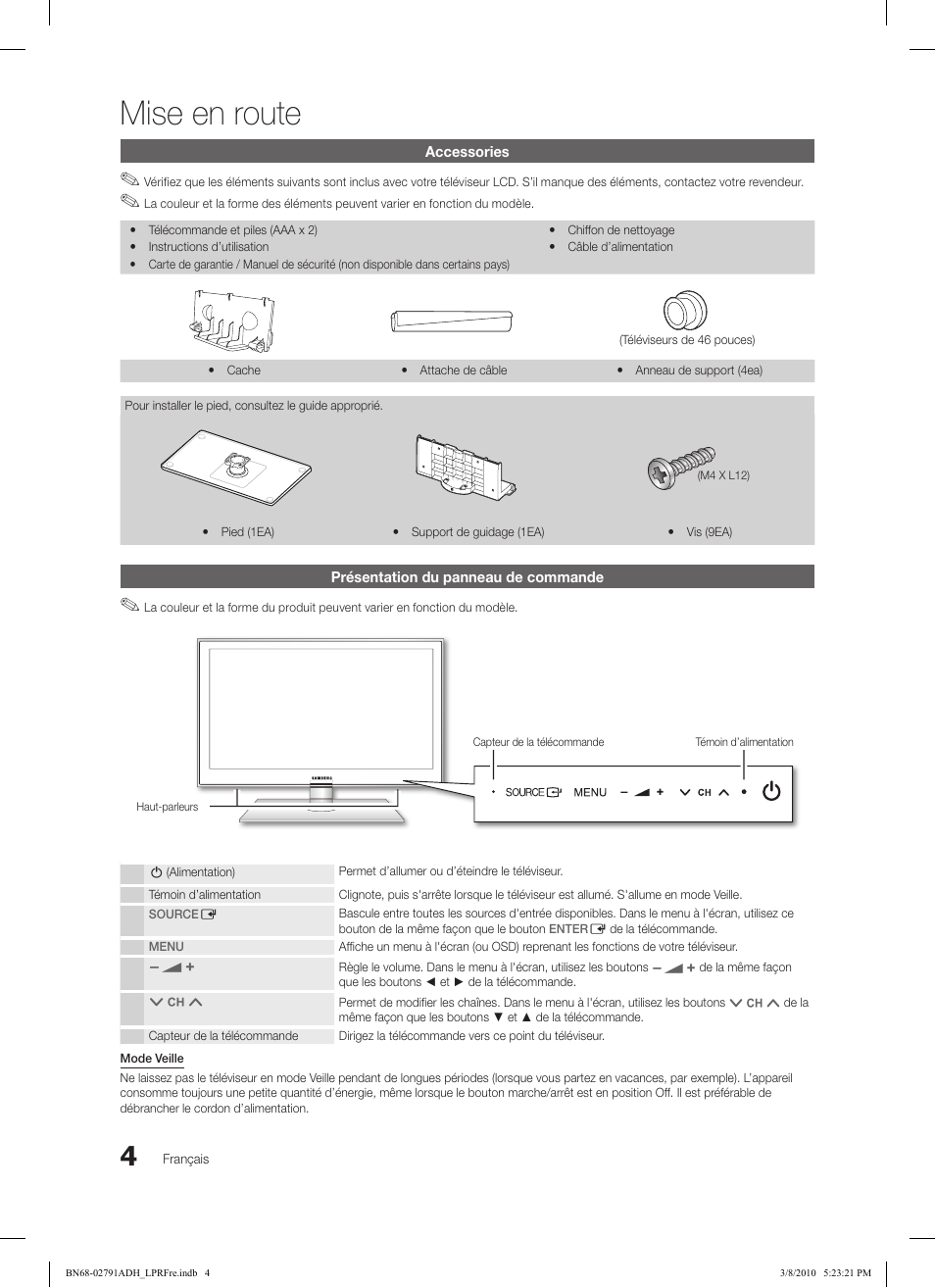 Mise en route | Samsung LE46C579J1S User Manual | Page 102 / 198