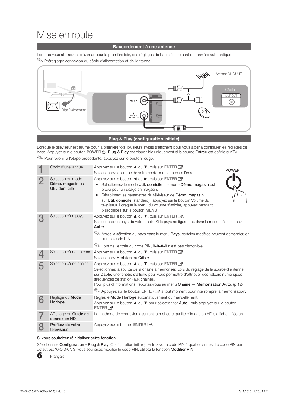 Mise en route | Samsung LE46C579J1S User Manual | Page 104 / 198